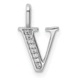 14k White Gold Letter V Pendant with Diamond Accents, Dainty Monogram Charm for Women