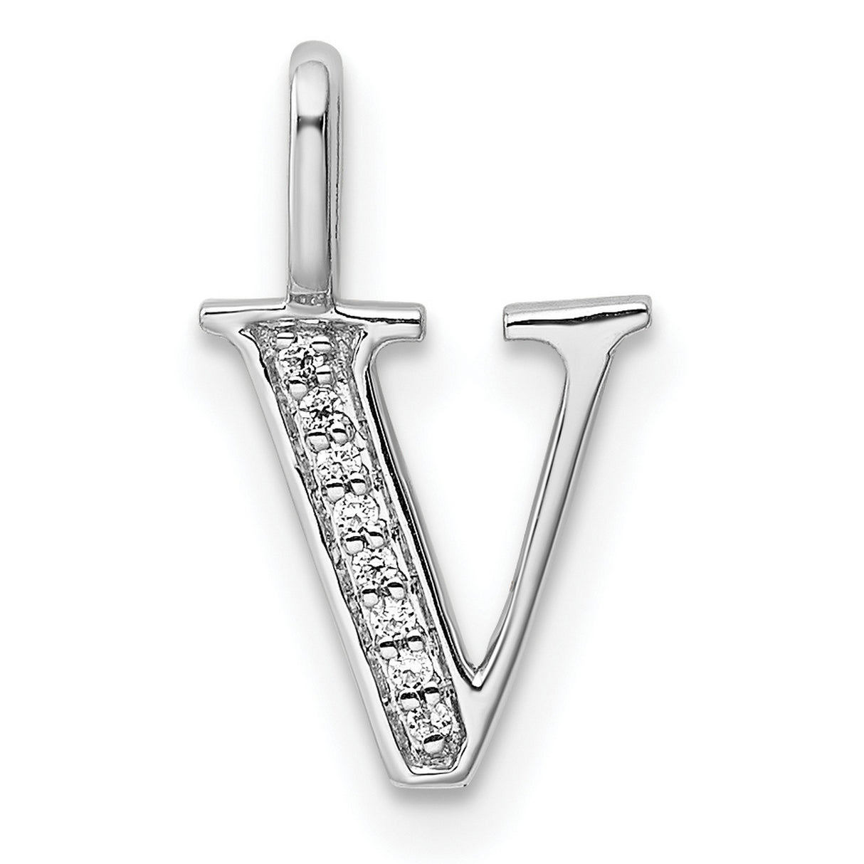 14k White Gold Letter V Pendant with Diamond Accents, Dainty Monogram Charm for Women