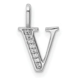 14k White Gold Letter V Pendant with Diamond Accents, Dainty Monogram Charm for Women