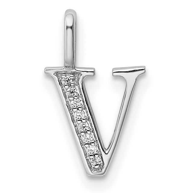 14k White Gold Letter V Pendant with Diamond Accents, Dainty Monogram Charm for Women