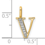 14k Yellow Gold Letter V Pendant with White Stone Accents, Polished Initial Charm for Women