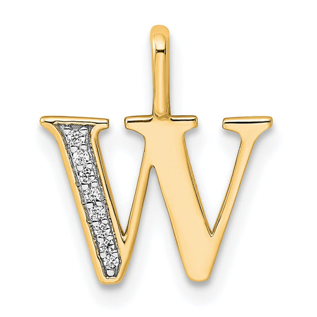 Diamond Letter W Initial Charm Pendant in Real 10k Yellow Gold