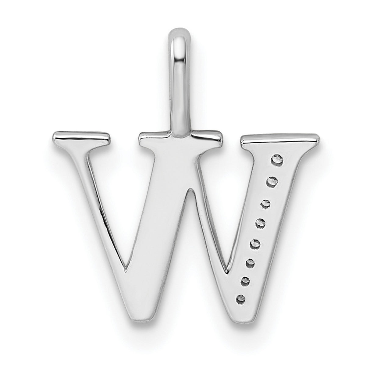 14k White Gold W Initial Pendant with Diamond Accent, Polished Letter Charm for Women