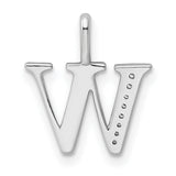 14k White Gold W Initial Pendant with Diamond Accent, Polished Letter Charm for Women