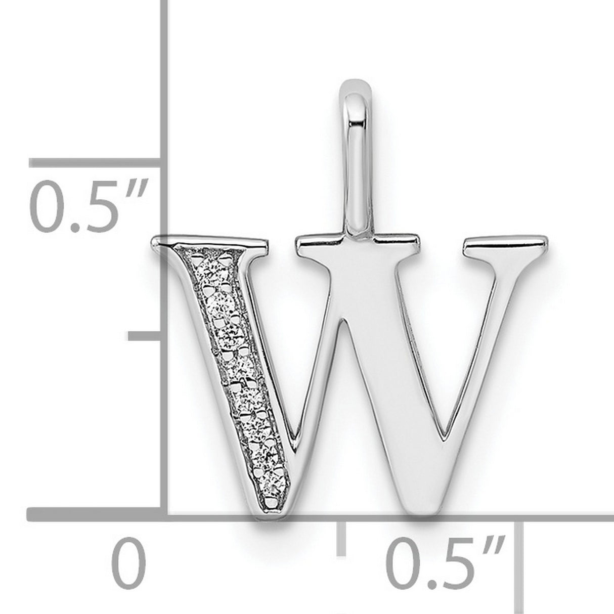 14k White Gold W Initial Pendant with Diamond Accent, Polished Letter Charm for Women