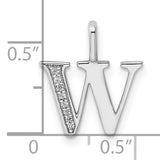 14k White Gold W Initial Pendant with Diamond Accent, Polished Letter Charm for Women