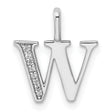 14k White Gold W Initial Pendant with Diamond Accent, Polished Letter Charm for Women