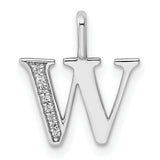14k White Gold W Initial Pendant with Diamond Accent, Polished Letter Charm for Women