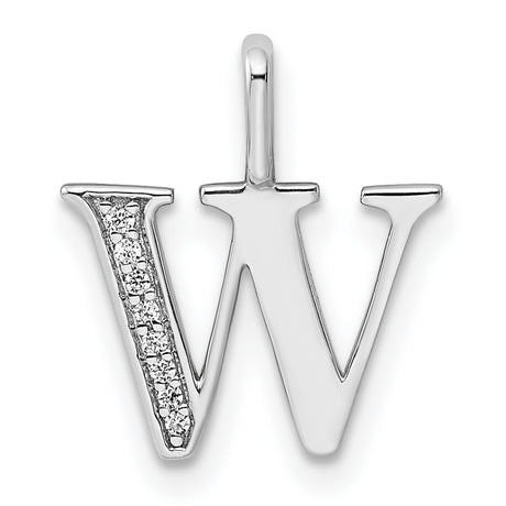 14k White Gold W Initial Pendant with Diamond Accent, Polished Letter Charm for Women