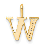 14k Yellow Gold Letter W Pendant with Pavé Diamond Accents, Polished Monogram Charm