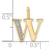 14k Yellow Gold Letter W Pendant with Pavé Diamond Accents, Polished Monogram Charm