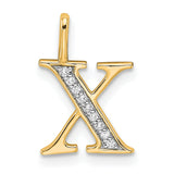 10k Yellow Gold Letter X Pendant with Diamond Accents, Polished Finish, Unisex Monogram Charm