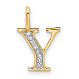 Diamond Letter Y Initial Charm Pendant in Real 10k Yellow Gold