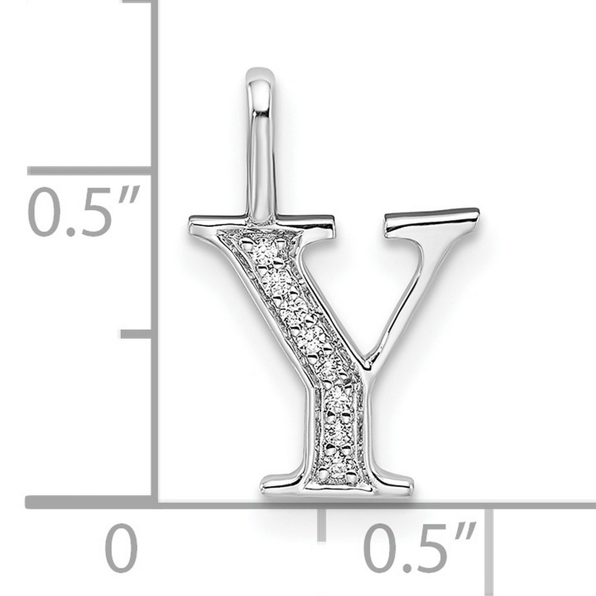 14k White Gold Capital Y Pendant with Pavé Diamond Accents, Block Letter Charm