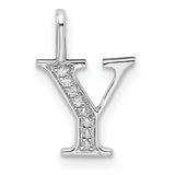 14k White Gold Capital Y Pendant with Pavé Diamond Accents, Block Letter Charm