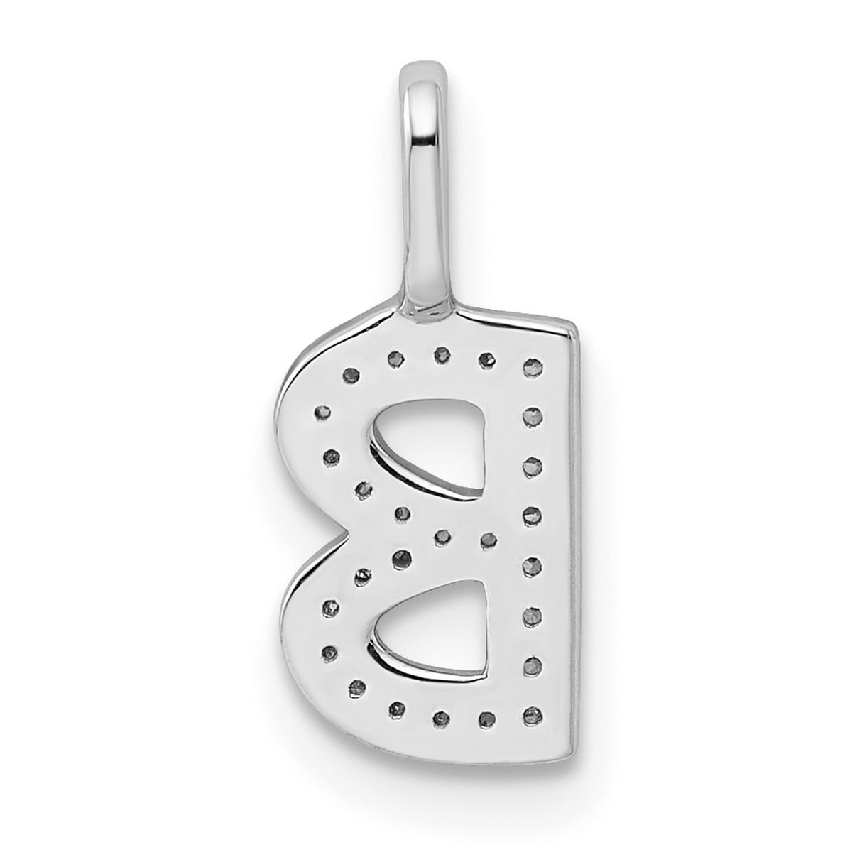 14k White Gold Letter B Pendant with Diamond Accents, Block Initial Charm for Women