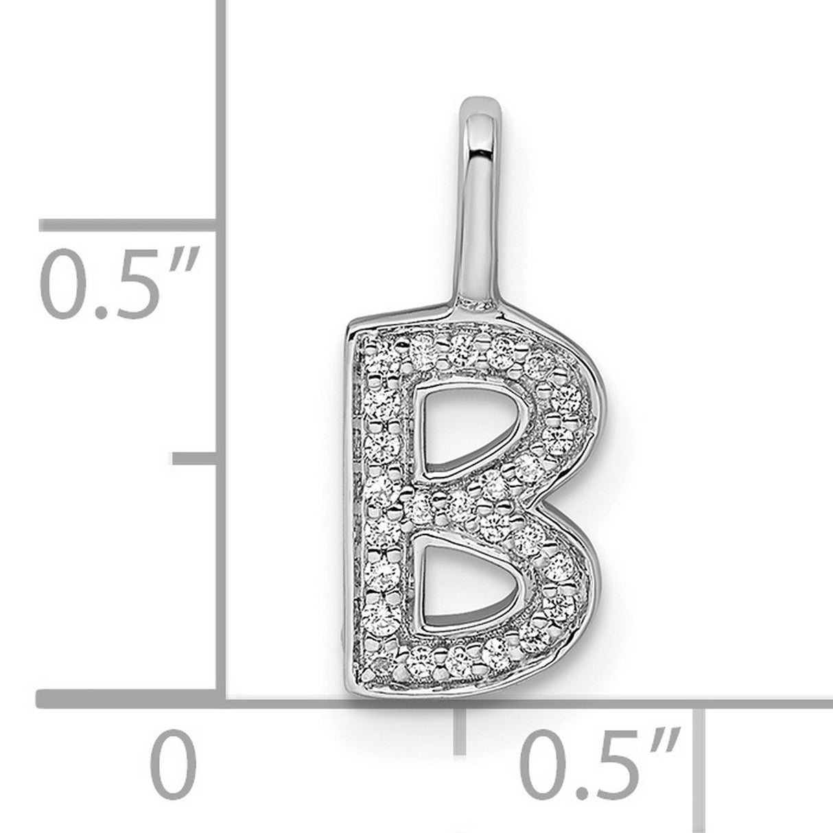 14k White Gold Letter B Pendant with Diamond Accents, Block Initial Charm for Women