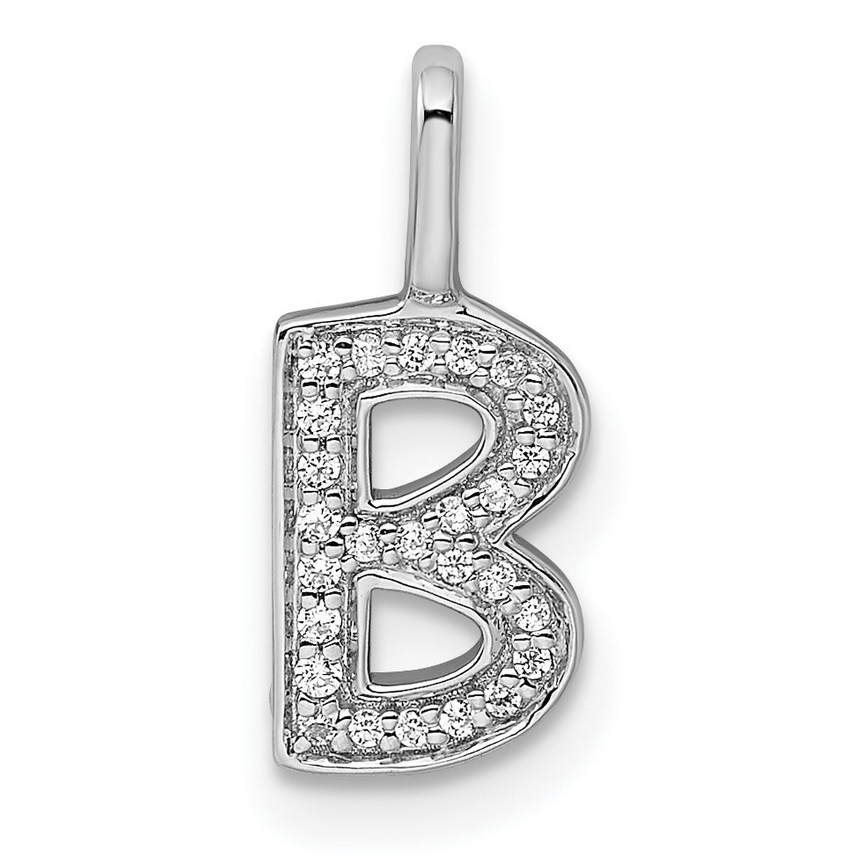 14k White Gold Letter B Pendant with Diamond Accents, Block Initial Charm for Women