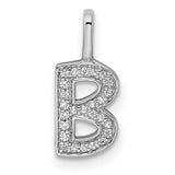 14k White Gold Letter B Pendant with Diamond Accents, Block Initial Charm for Women