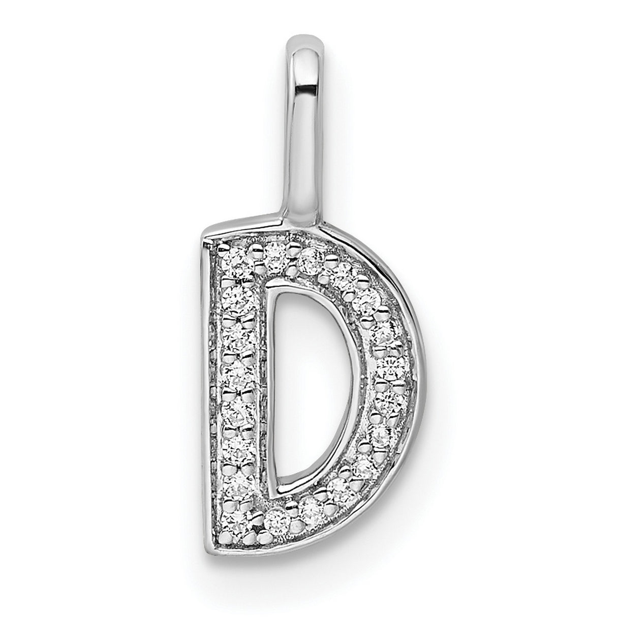 14k White Gold Letter D Pendant with Pavé Diamond Accents, Capital Initial Charm