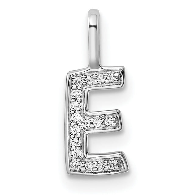 14k White Gold Diamond Initial Pendant, Letter E Alphabet Charm for Women