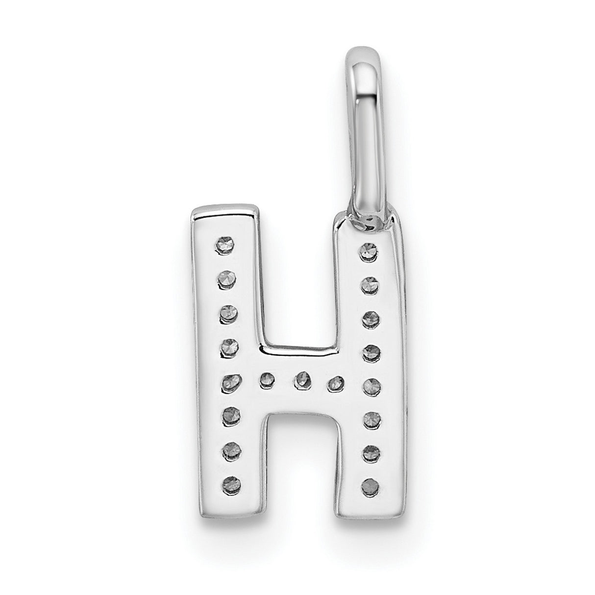 14k White Gold Letter H Pendant with Pavé Diamonds, Initial Charm Jewelry