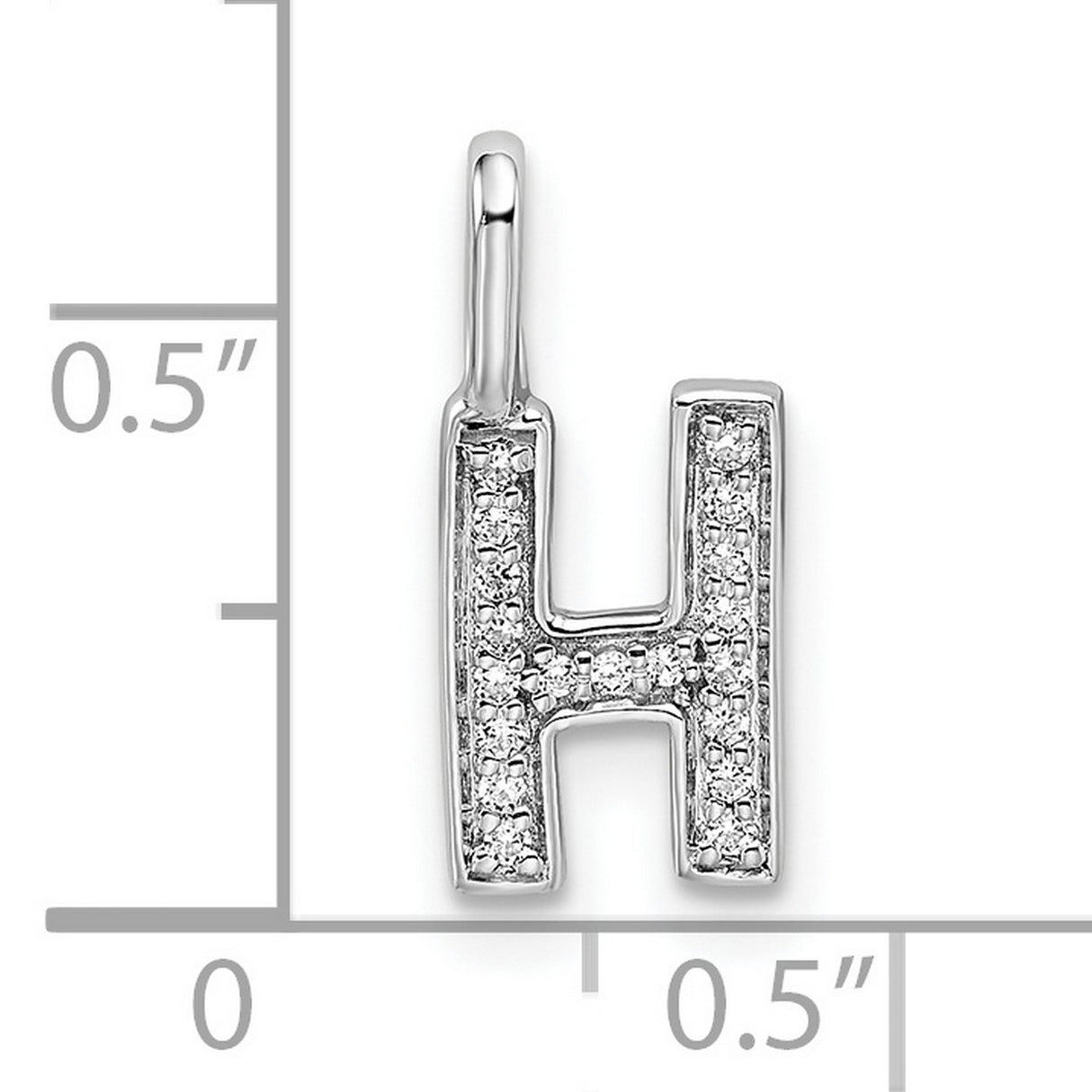 14k White Gold Letter H Pendant with Pavé Diamonds, Initial Charm Jewelry