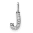 14k White Gold Letter J Pendant with Diamond Accents, Monogram Charm for Women