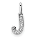 14k White Gold Letter J Pendant with Diamond Accents, Monogram Charm for Women