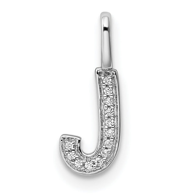14k White Gold Letter J Pendant with Diamond Accents, Monogram Charm for Women