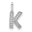 14k White Gold Letter K Pendant with Pavé Cubic Zirconia, Dainty Initial Charm Jewelry