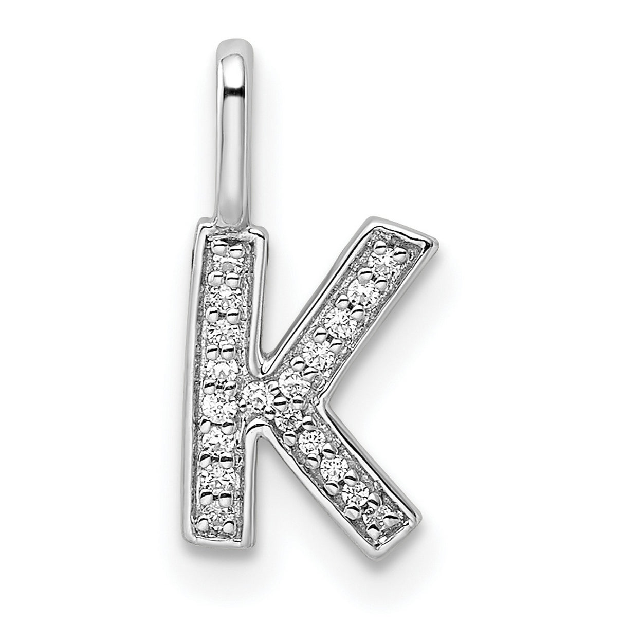 14k White Gold Letter K Pendant with Pavé Cubic Zirconia, Dainty Initial Charm Jewelry