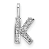14k White Gold Letter K Pendant with Pavé Cubic Zirconia, Dainty Initial Charm Jewelry