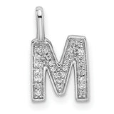 14k White Gold Letter M Pendant with Pavé Diamonds, Initial Charm for Women
