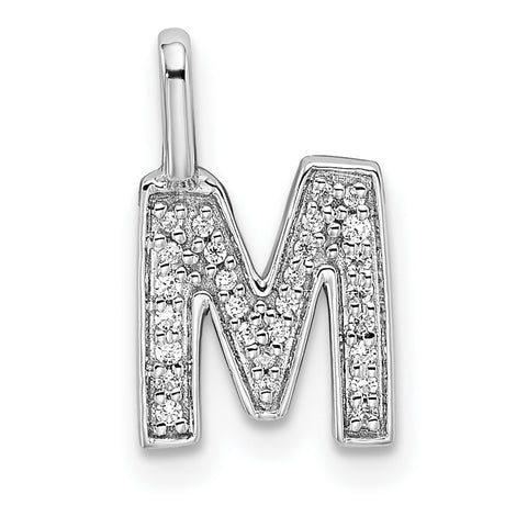 14k White Gold Letter M Pendant with Pavé Diamonds, Initial Charm for Women