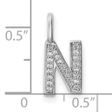 14k White Gold Diamond Initial N Pendant, Block Letter Pavé Charm for Women