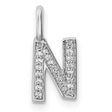 14k White Gold Diamond Initial N Pendant, Block Letter Pavé Charm for Women