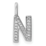 14k White Gold Diamond Initial N Pendant, Block Letter Pavé Charm for Women