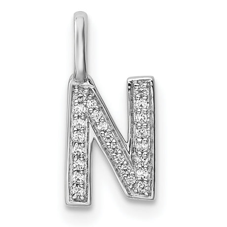 14k White Gold Diamond Initial N Pendant, Block Letter Pavé Charm for Women