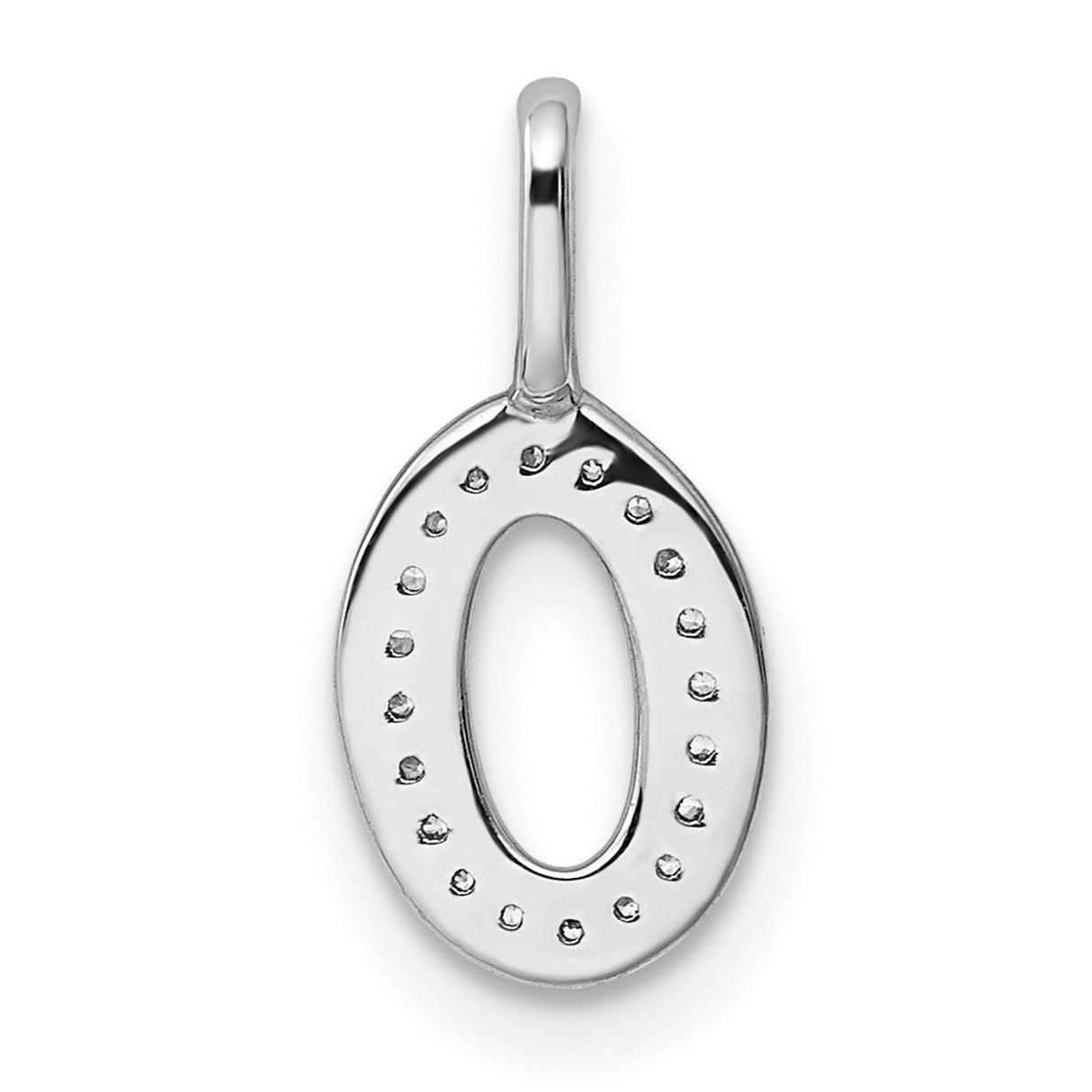 14k White Gold Diamond Initial Pendant, Letter O, Oval Monogram Charm, Polished Finish