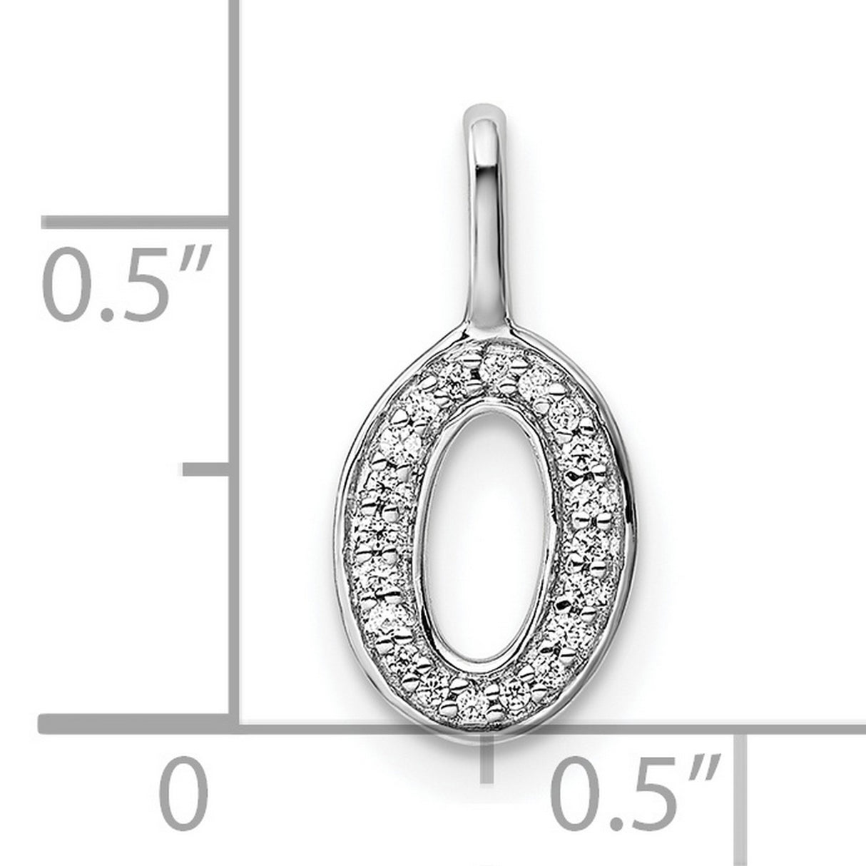 14k White Gold Diamond Initial Pendant, Letter O, Oval Monogram Charm, Polished Finish