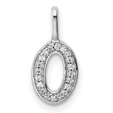 14k White Gold Diamond Initial Pendant, Letter O, Oval Monogram Charm, Polished Finish