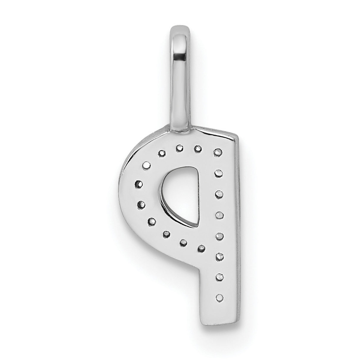 14k White Gold Letter P Pendant Charm with Diamond Accents, Pavé Set Initial Jewelry