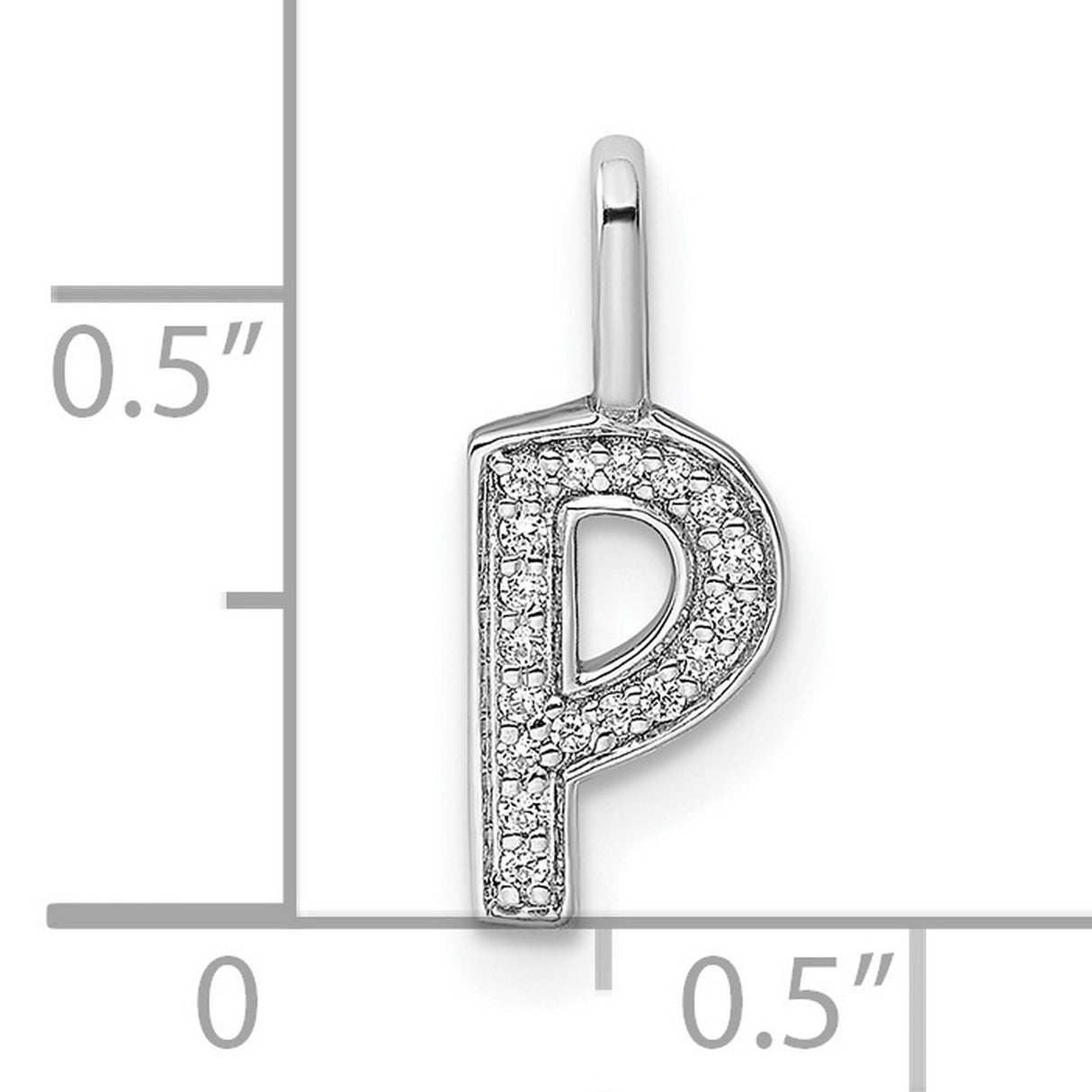 14k White Gold Letter P Pendant Charm with Diamond Accents, Pavé Set Initial Jewelry