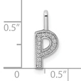 14k White Gold Letter P Pendant Charm with Diamond Accents, Pavé Set Initial Jewelry