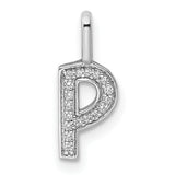 14k White Gold Letter P Pendant Charm with Diamond Accents, Pavé Set Initial Jewelry