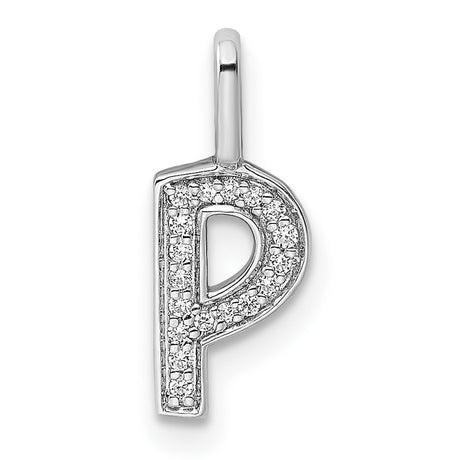 14k White Gold Letter P Pendant Charm with Diamond Accents, Pavé Set Initial Jewelry