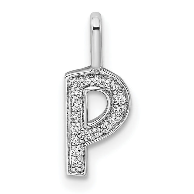 14k White Gold Letter P Pendant Charm with Diamond Accents, Pavé Set Initial Jewelry