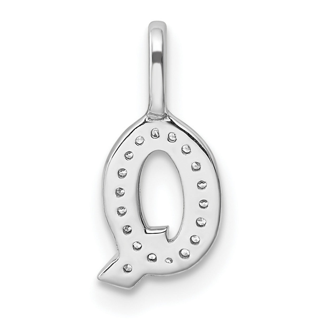 14k White Gold Diamond Letter Q Pendant, Pavé Set Initial Charm for Women or Unisex Wear
