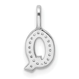 14k White Gold Diamond Letter Q Pendant, Pavé Set Initial Charm for Women or Unisex Wear
